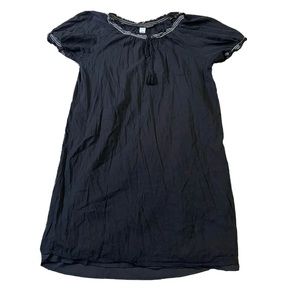 Small - Women's OLD NAVY Bubble Sleeve Embroidered Neckline Black Cotton Dress